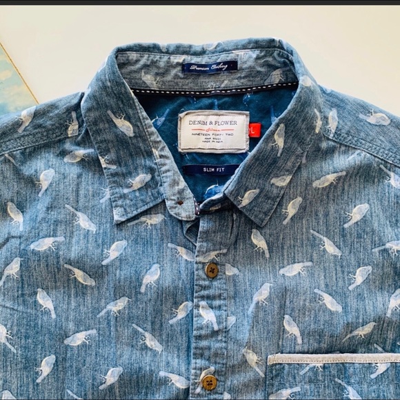 Denim & Flower | Blue Slim Fit Bird Button Down - Picture 3 of 5